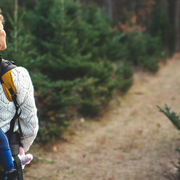 Mother and child hiking in the woods, starting on their journey of mindful parenting